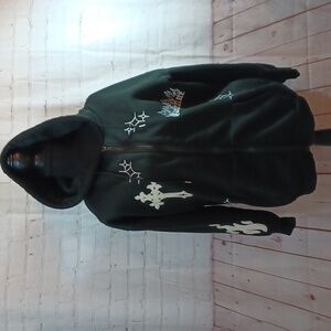 “Campfire” Hoodie – Black Graphic Sparkle Streetwear Jacket  M